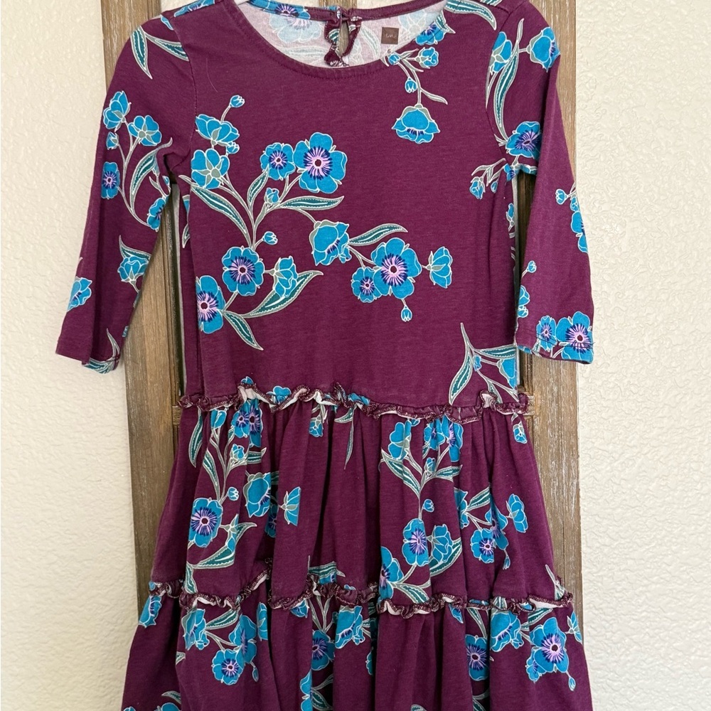 Tea Collection Purple Dress with Blue Floral Design